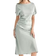 DAISYSILK 22 Momme 100% Mulberry Silk Dress Short Sleeve Pleated Dress and Comfortable Party Dres...