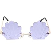 1Pc Fashion Sunglasses Shell Shaped Eyeglasses Rimless Wave Sunglasses for Adults Party Glasses (...