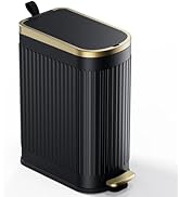 CEROELDA Slim Bathroom Trash Can with Lid Soft Close, 10 Liter/2.6 Gallon Stainless Steel Small G...