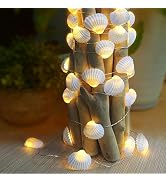 WSgift Natural Beach Seashell String Lights 13.85 Ft 40 Warm White LED Weatherproof Battery Opera...
