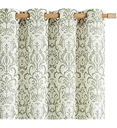 jinchan Linen Curtains for Bedroom Sage Green Damask Curtains 84 Inches Long for Living Room Ligh...