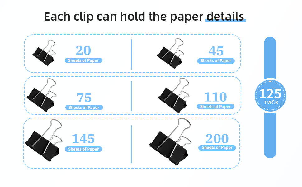 6 Sizes Binder Paper Clips for Office