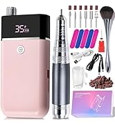Moskany Professional Electric Nail Drill Kit Pink Portable Rechargeable Cordless Nail File Machin...