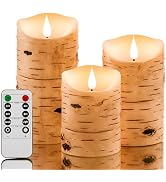 NICEME Flameless Candles Birch Bark Texture, Flickering Flame Battery Operated LED Candles, Elect...