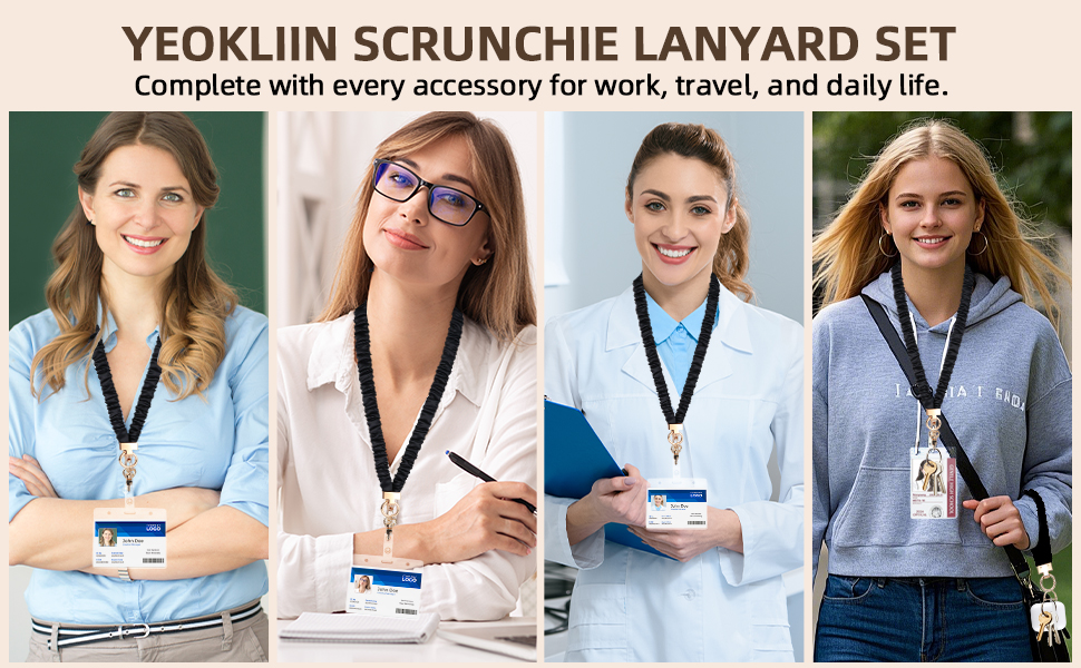 YeoKliin Scrunchie Lanyard Set Complete with every accessory for work, travel, and daily life.