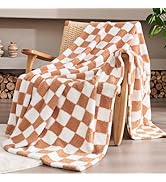 SUPRYNEX Checkered Caramel Brown Throw Blanket, Soft Cozy Fluffy Blankets Microfiber, Lightweight...