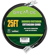 GREATIDE 25 Ft Lighted Outdoor Extension Cord - 10/3 SJTW Heavy Duty Black Extension Cable with 3...