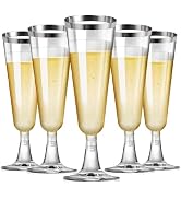 GENERALCARE Clear Plastic Champagne Flutes, 6 oz, 50 Pack, Disposable Shatterproof Party Glasses ...