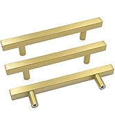 10Pack goldenwarm 4in Drawer Pulls Brushed Brass Cabinet Pulls Gold Kitchen Handles Square Gold D...