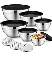 P&amp;P CHEF Mixing Bowls with Lids Set of 6, Stainless Steel Nesting Salad Bowl &amp; 3 Grater Attachmen...
