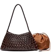 Small Woven Purse for Women, Vegan Leather Shoulder Bag, Slouchy Tote Bag with Inner Drawstring P...