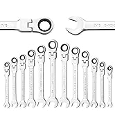 Yashong 12-Piece SAE Flex-Head Ratcheting Wrench Set, Professional Chrome Vanadium Steel Ratchet ...