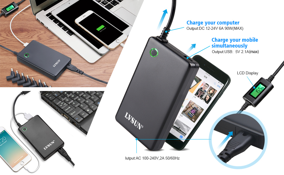 90W laptop charger with LCD display for HP Dell Toshiba Lenovo Samsung Acer Asus Gateway Compaq IBM