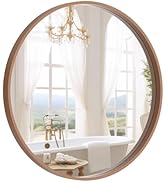 WallBeyond Round Mirror with Wood Frame 24 inch Circle Wall Mirror for Bathroom Round Wall Mirror...