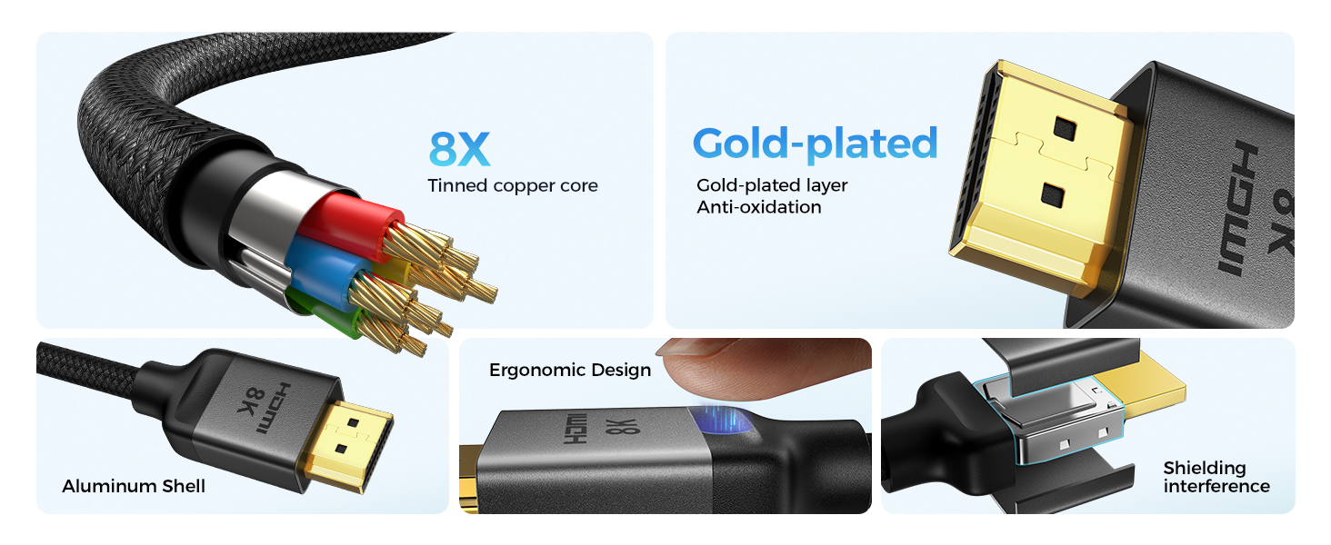 8X tinned copper core, Aluminum Shell,Gold Anti-oxidation, Ergonomic Design