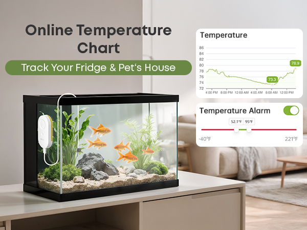 aquarium temperature monitor wifi, reptile tank thermometer app, temperature history chart logger
