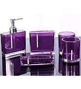 Qiilu Bathroom Accessories Set 5 Piece, Purple Bathroom Decor Set, Toothbrush Holder, Toothbrush ...