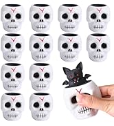Tlswshsy 12 Pcs Halloween Skull Squishy Toy, Stretchy Skull Relieve Stress Fidget Toys, Squeeze S...