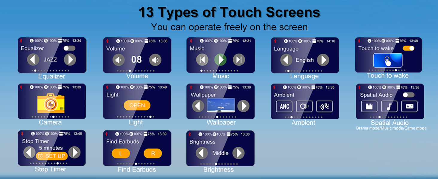 smart touch screen bluetooth earbuds