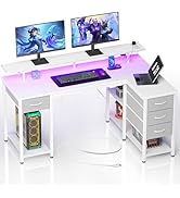 Seventable Gaming Desk with Drawers, 47.2 Inch L Shaped Desk with Storage Shelves, Small Office D...