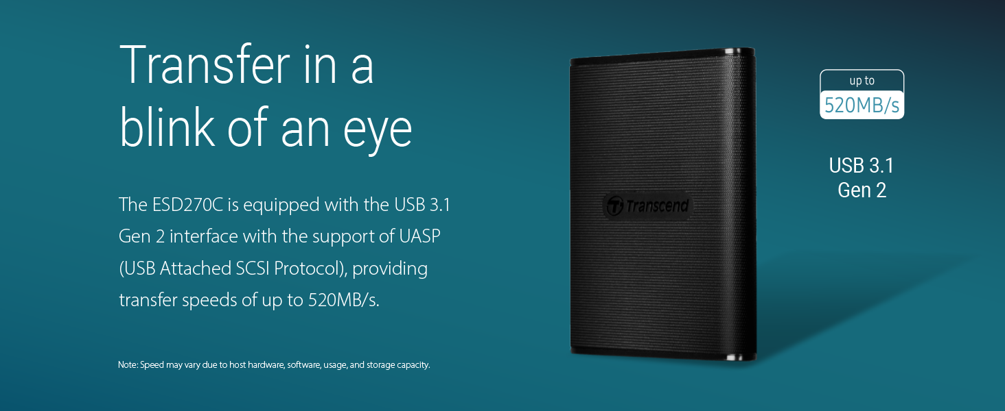 External SSD, ESD270C, USB 3.1 Gen 2, Type C