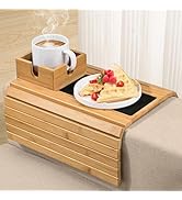 Joy&amp;Grace Sofa Armrest Tray with Large Mug Holder, Bamboo Couch Arm Tray, Anti-Slip Couch Cup Hol...