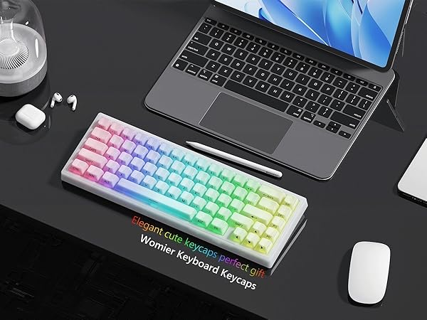 Keyboard Keycaps Jelly - Ceramic Keycaps 75%, Clear White Key Cap, Transparent Side Printed