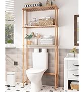 AmazerBath Over The Toilet Storage Shelf Bamboo, 3-Tier Over Toilet Organizer Rack, Freestanding ...