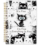 WARDOS Funny Black Cat Office Notebook Journal 5.5x8.3, Cat Lover Gifts, I'm Fine Everything Is F...