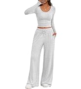 Trendy Queen Women 2 Piece Matching Lounge Sets Comfy Travel Airport Outfit | Scoop Neck, Long Sl...