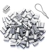 100pcs 1/8"(3mm) Aluminum Crimping Sleeves Loops, Cable Crimps Wire Ferrules, Double Ferrule Alum...