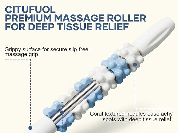 coral-textured roller stick muscle care tool, muscle recovery roller
