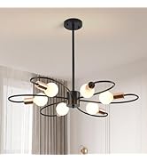 Qcyuui Modern Sputnik Chandelier 6-Light Ceiling Light Fixture Adjustable Height Mid Century Indu...