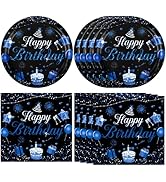40 PCS Blue and Black Birthday Decorations Happy Birthday Theme Decorations Disposable Tableware ...