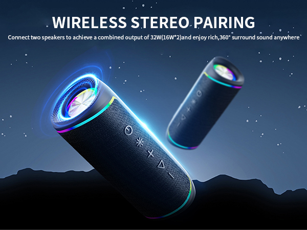 Bluetooth Speaker with HD Sound, Portable Wireless, IPX5 Waterproof, BT5.3, for Home/Party/Outdoor