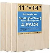 Unfinished Birch Wood Canvas Panels Kit, Falling in Art 4 Pack of 11x14'' Studio 3/4'' Deep Cradl...