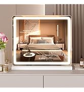NEWBULIG 20"x22" LED Vanity Mirror with Lights, Lighted Smart Tabletop Makeup Mirrors for Desk, T...