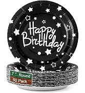 CENLBJ Happy Birthday Party Paper Plates,Black Dessert Plates,7inch-50pcs,Foil Polka Dots for Bir...
