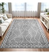 Woottpe 4x6 Area Rugs for Living Room Bedroom, Machine Washable Low Pile Rugs, Non Slip Modern Bo...