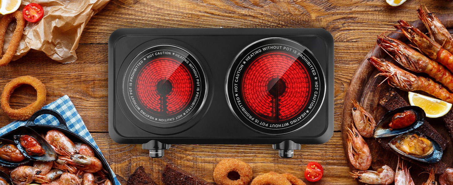 Electric Cooktop,110V 2000W Electric Stove Top with Knob Control