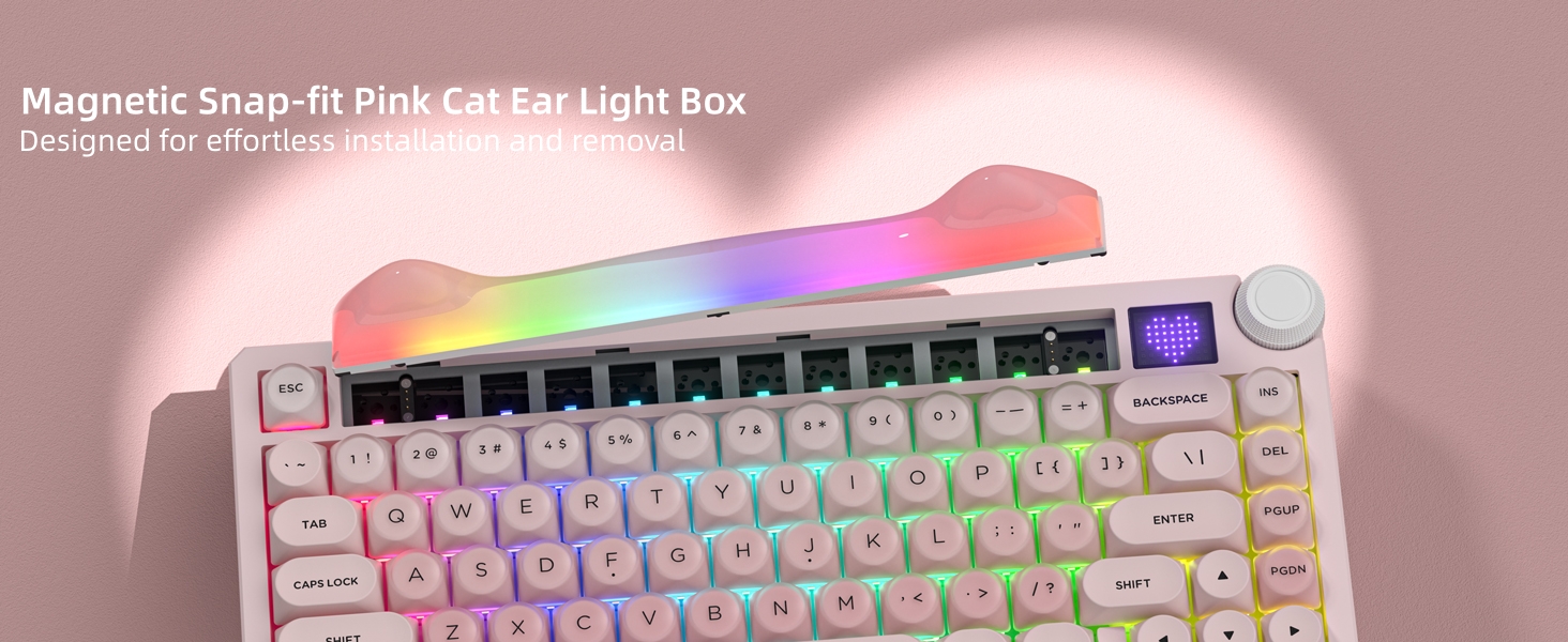 75% Wireless Mechanical Keyboard with Screen and Knob, Pink Cat Creamy Bluetooth Gaming Keyboard