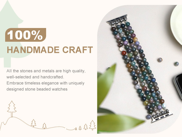 Natural Stone Bracelet Beaded Apple Watch Bands for Women Feminine Handmade Elastic Stretch Strap