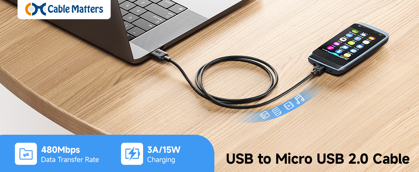 Cable Matters braided usb to micro usb cable for 480mbps data and 12w fast charging