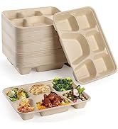 Peohud 50 Pack 6 Compartment Disposable Paper Plates
