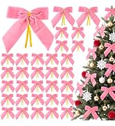 Premium Velvet Bows for Christmas Tree 30 Pcs 3.5x3.5 Inch Holiday Decor | Pink Christmas Bows wi...