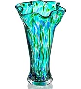 Green Blown Glass Vase for Flowers, 8.5