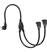 2FT Power Extension Cord 2 Way Splitter- 1 to 2 Splitter Outlet Power Cable Black, SJT 14AWG, 187...