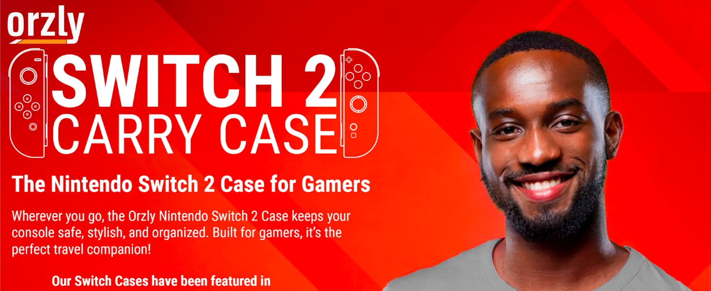 A man holding an Orzly Nintendo Switch 2 Case that can hold your Switch 2 and Switch 2 accessories
