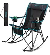 FUNDANGO Rocking Camping Chair, High Mesh Back Portable Folding Camp Chairs with Pillows, Cup Hol...