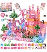 Magnetic Blocks - 100 PCS Transparent Magnetic Building Block for Kids, Pink Princess Castle Magn...